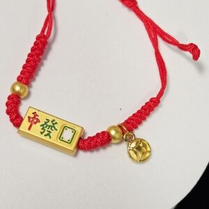 Red String Mahjong Bracelet 🀄 Lucky Gold Charm Chinese New Year Tile Symbols